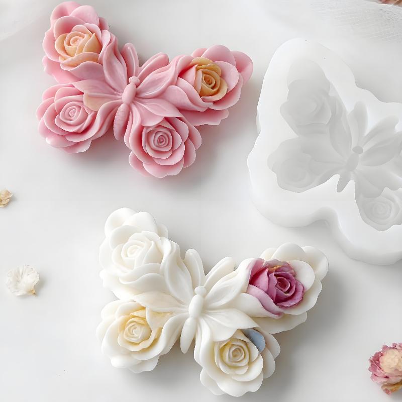 Home Fragrance Rose - DIY Rosen-Schmetterling Silikonform Handgemachte Aroma-Kerzen Gips